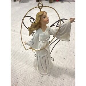 Angel Ornament White Dress Gold Halo Wings Christmas Decor Holiday Gift Figurine